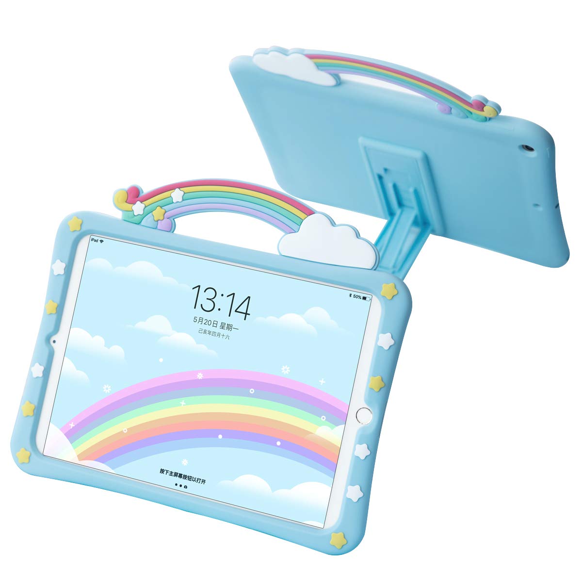 Colorful Rainbow Bridge Cute Case for Kids for iPad 10.2inch 7th 2019/8th Gen 2020, Soft Shockproof Silicone Back Cover with Built-in Bracket/Foldable Multi-Angle Stand