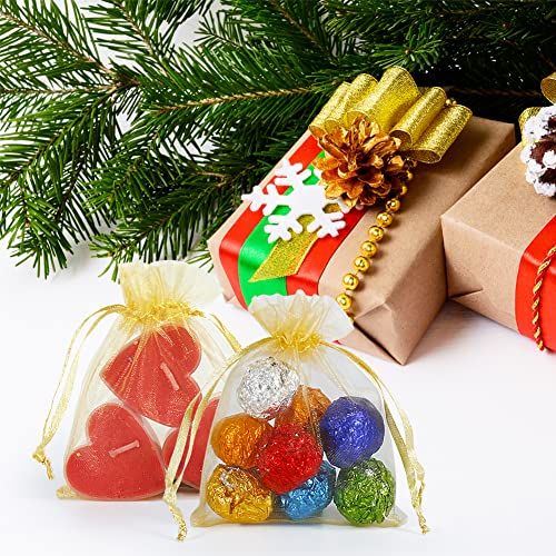 Image of HRX Package 100pcs Little Gold Organza Bags 3 x 4 inch, Mesh Jewelry Pouches Drawstring Empty Sachets for Bracelets Candy Small Gift