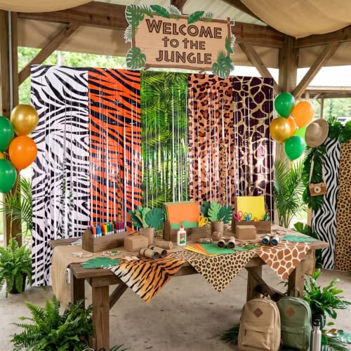 Image of Tiamon 2 Pack Safari Party Decorations 3.3 x 6.6 Ft Foil Fringe Curtains Backdrop Jungle Animals Tinsel Streamers Photo Booth for Wild Baby Shower Birthday Party Supplies