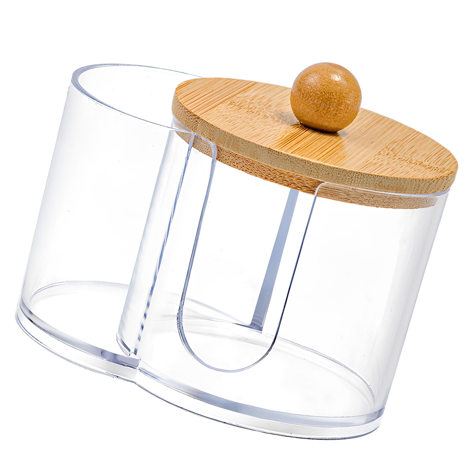 Tsophreniq Clear Storage Container with Natural Cover Holds Cotton Swabs and Makeup Pads Space Saving Cosmetic Container