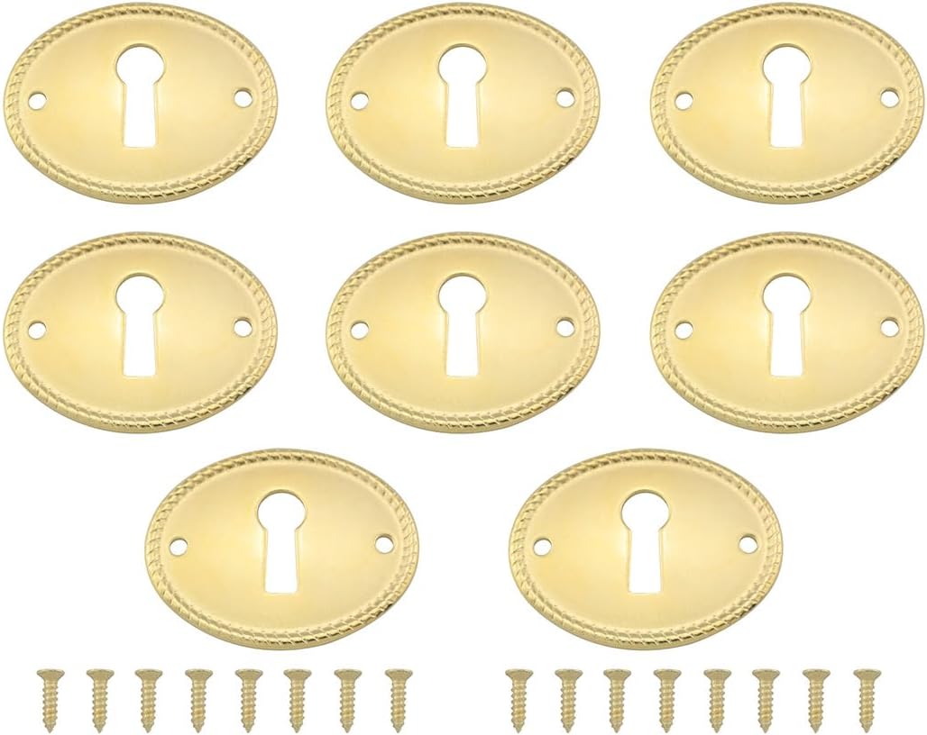 JianLing 8PCS Gold Oval Retro Corner Code Lock Plates Drawer Keyhole Cover Accessories with Screws 37x29mm for Cabinet Doors Tables Wooden Boxes Jewelry Box Decorative Corner Brackets