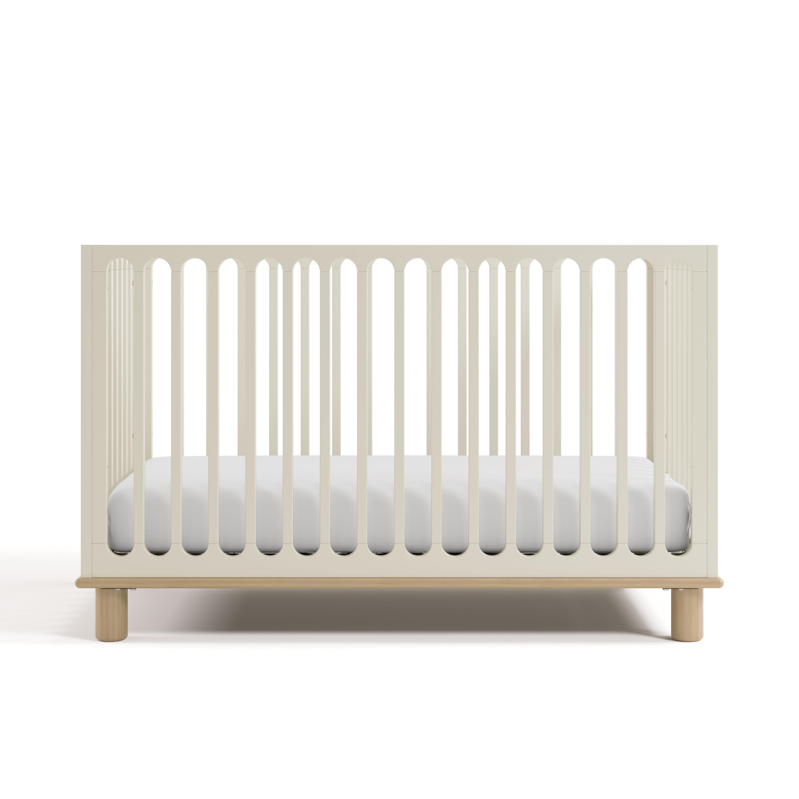 Storkcraft Sicily Deluxe 3-in-1 Convertible Crib with Bonus Toddler Guardrail (Frosted Oat with Driftwood) – GREENGUARD Gold Certified, Toddler Guardrail Included, Fits Standard Crib Mattress
