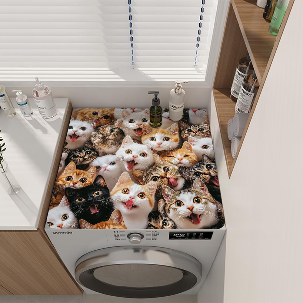 Cat Washer and Dryer Covers for the Top, 23.6" x 23.6"Anti-Slip&Dust-proof Animal Washer Dryer Countertop Protector Mat for Laundry Room Kitchen (Cat, 23.6"x23.6")