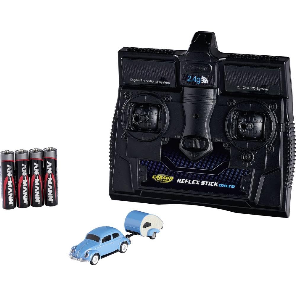 Carson 500504148 1:87 VW Beetle mit Anhänger 2.4G 100% RTR - Fahrfertiges Modell, RC Auto, H0 Auto,RC Modell,Diorama Fahrzeug