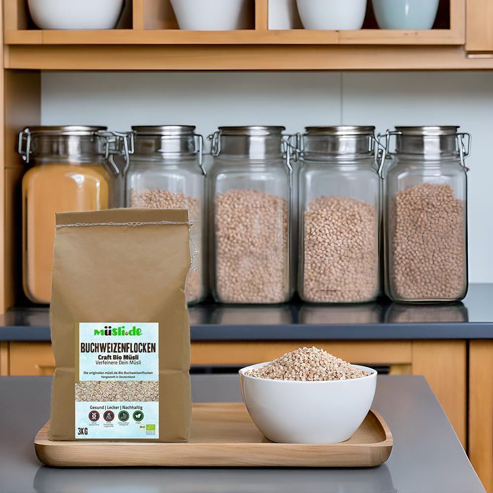 müsli.de BIO Buchweizenflocken, 3 kg Papierbeutel (2 Stück) | Vegan geeignet, Aromatisch nussiger Geschmack, Unterstützt basische Ernährung