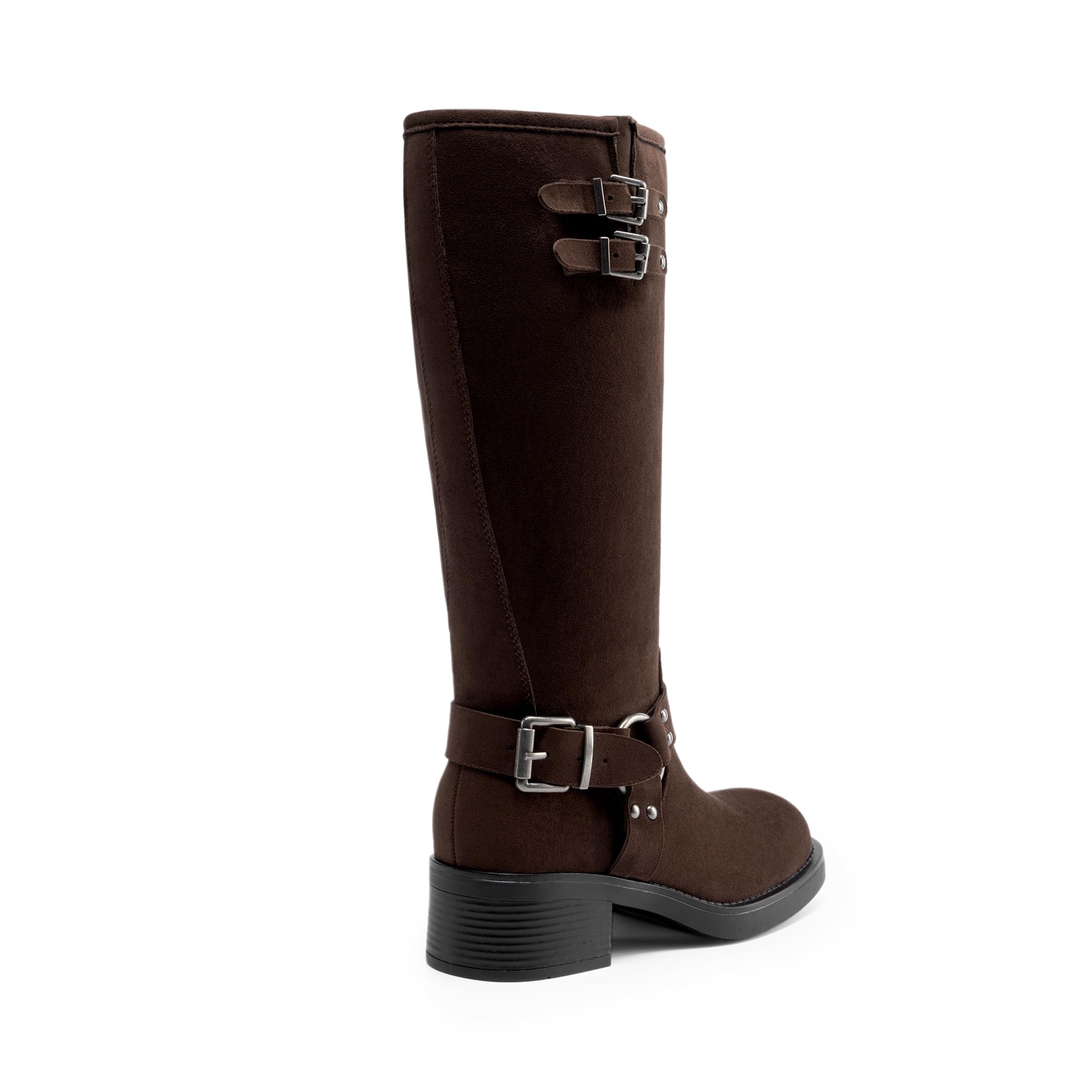 DREAM PAIRS Buty do kolan Moto damskie, Ciemny brąz, 42 EU