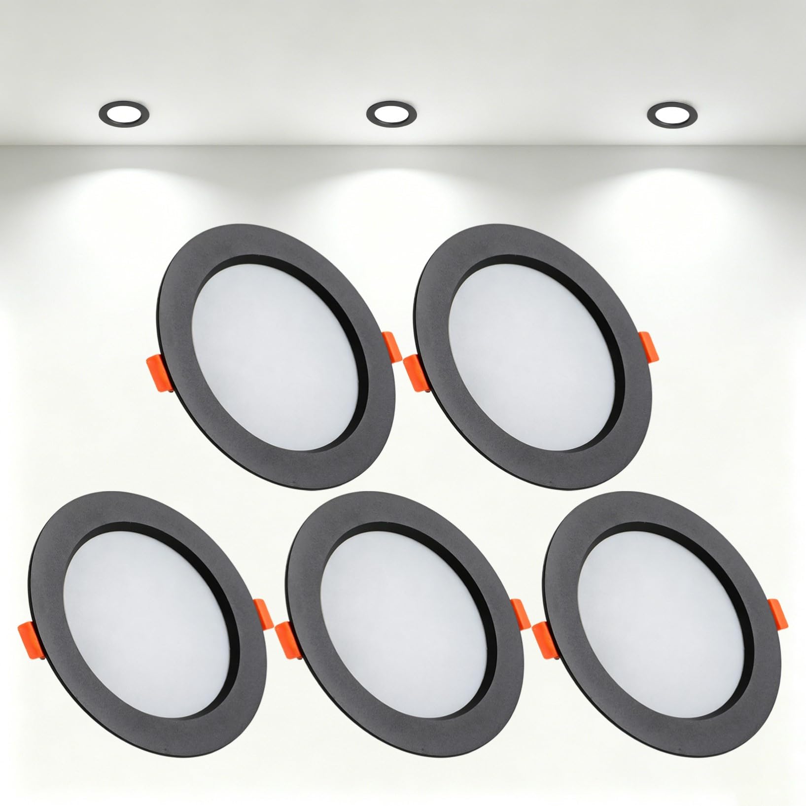 VOGHMOLD 21W Ultra Slim LED Downlight Recessed Ceiling Light 6 inch, 6000K Spot Lights Black Aluminum Trim, Cut Φ160-170mm, AC110-240V Panel Lighting for Office Hallway Closet, 5 Pack