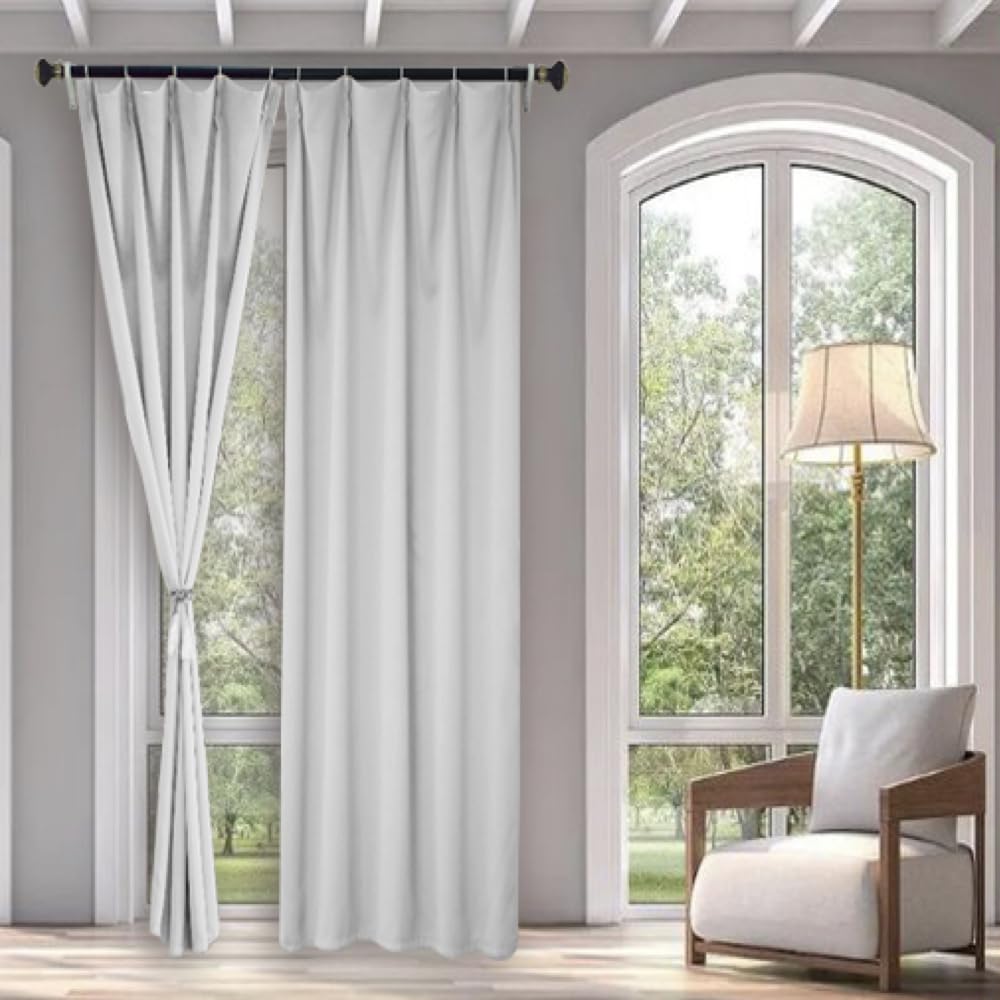 Urby Pinch Pleat Linen Curtains 96 Inches Long 2 Panels Set, 85% Blackout Curtains Extra Long for 8ft Tall/High Windows (GreyWhite, 3ft x 9ft x 2 Panel)