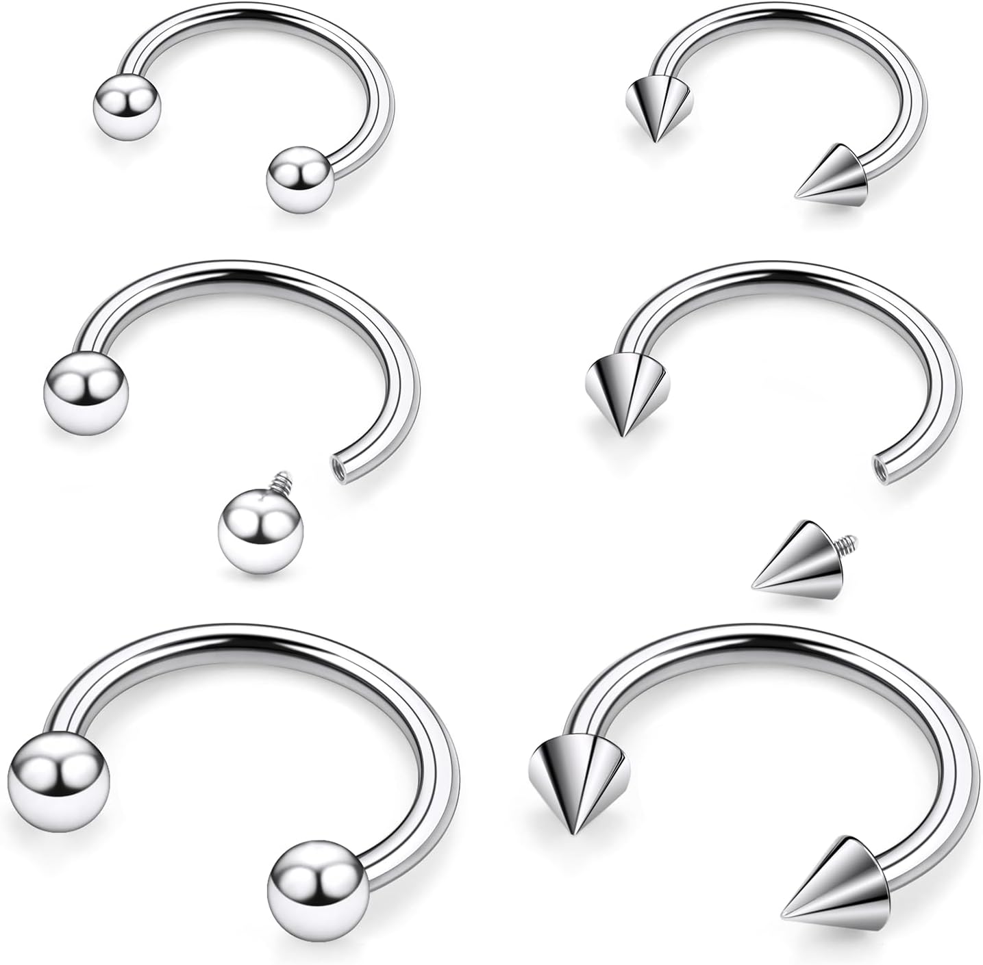 18G 16G 14G Internally Threaded Surgical Steel Nose Septum Horseshoe Hoop Earring Eyebrow Tragus Helix Lip Rings Smiley Piercing Jewelry