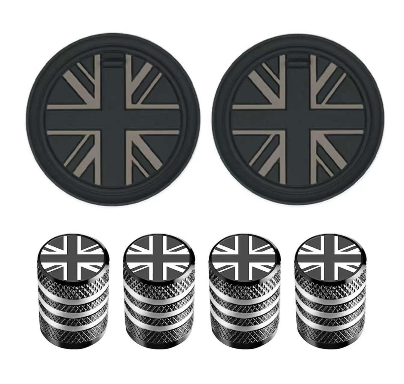 Generic 6Pcs Car Accessories Set, Include 4Pcs Tire Valve Stem Caps,2Pcs Car Cup Holder Coasters for Mini Cooper R55 R56 R57 Universal Car Accessories (Black)