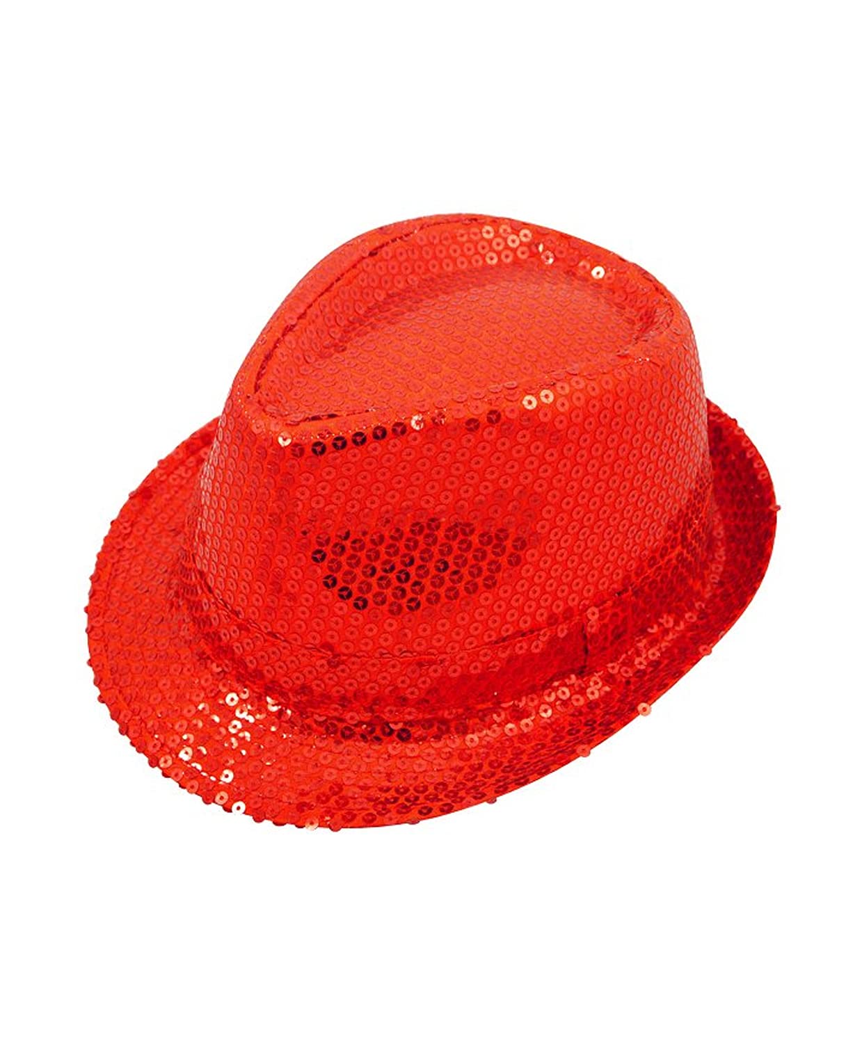 The Fancy Dress® Men Women Trilby Sequin Fedora HAT 1920'S Gangster HAT Dance Show Hiphop Fancy Dress Accessory (Red)