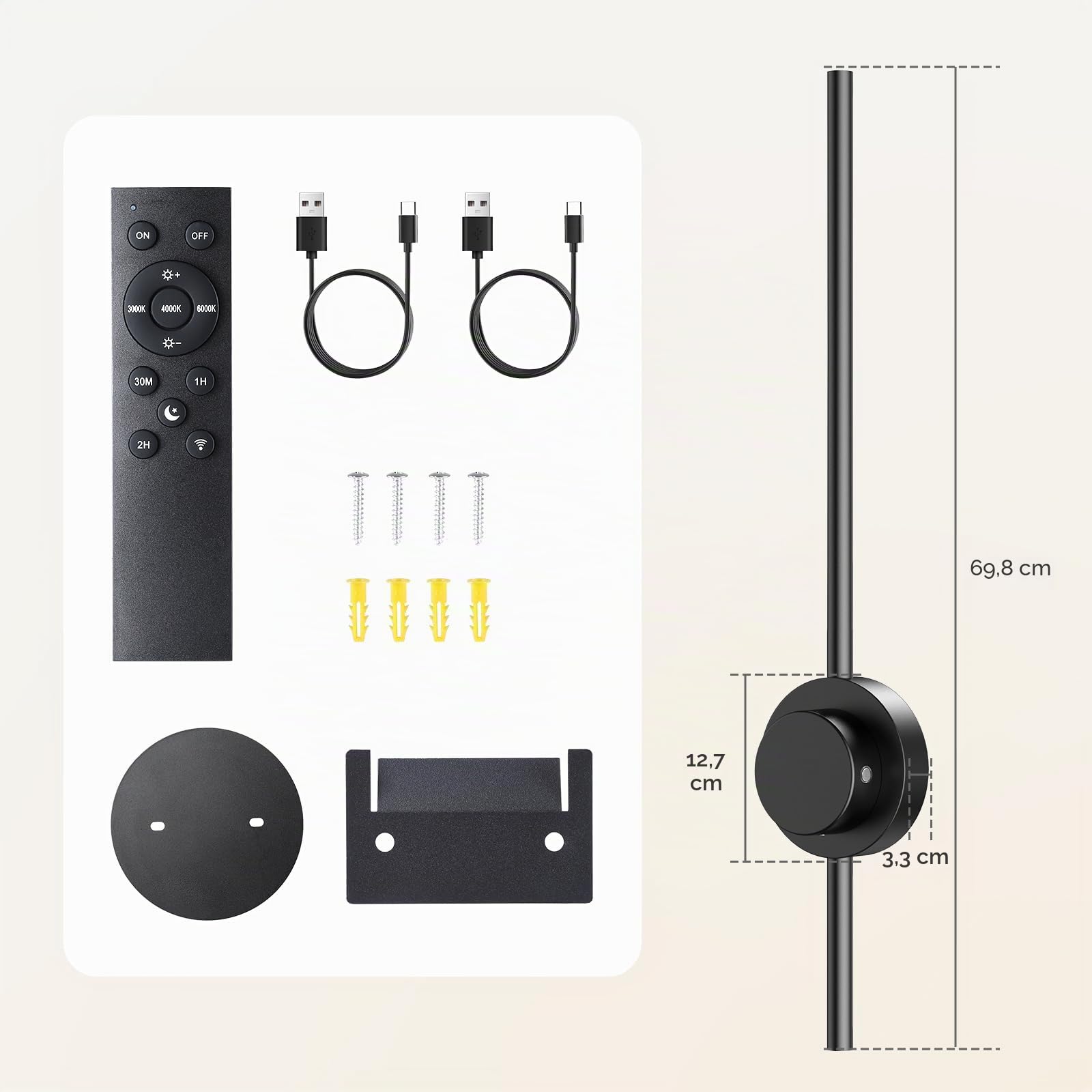 Apliques de Pared Interior LED de 70cm, Moderno Lámpara de Pared LED 8W 30LM, Iluminación de Aluminio Aplique pared Interior 3000K/4500K/6000K, Sala de Estar, Cocina, Pasillo(2 unidades)