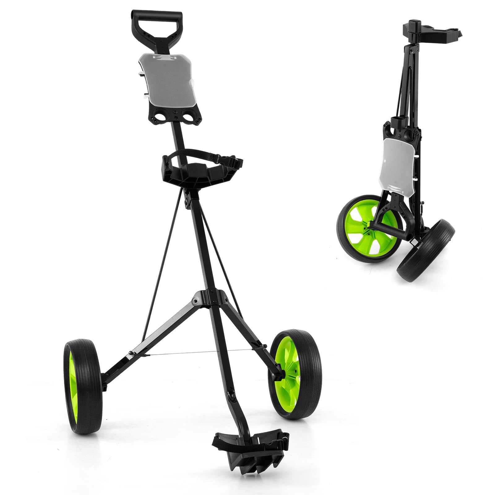 GYMAX Carrito de Golf Plegable 2 Ruedas con Correa Ajustable