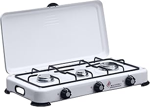 Fornello Smaltato con 3 Fuochi e Coperchio a Gas METANO - Fornellone colore Bianco P3M