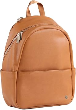 Little Unicorn Skyline Backpack Diaper, Work, Travel Bag with Changing Pad - Premium Vegan Leather Lightweight & Durable Design 5 Interior Pockets Easily Wipes Clean Cognac