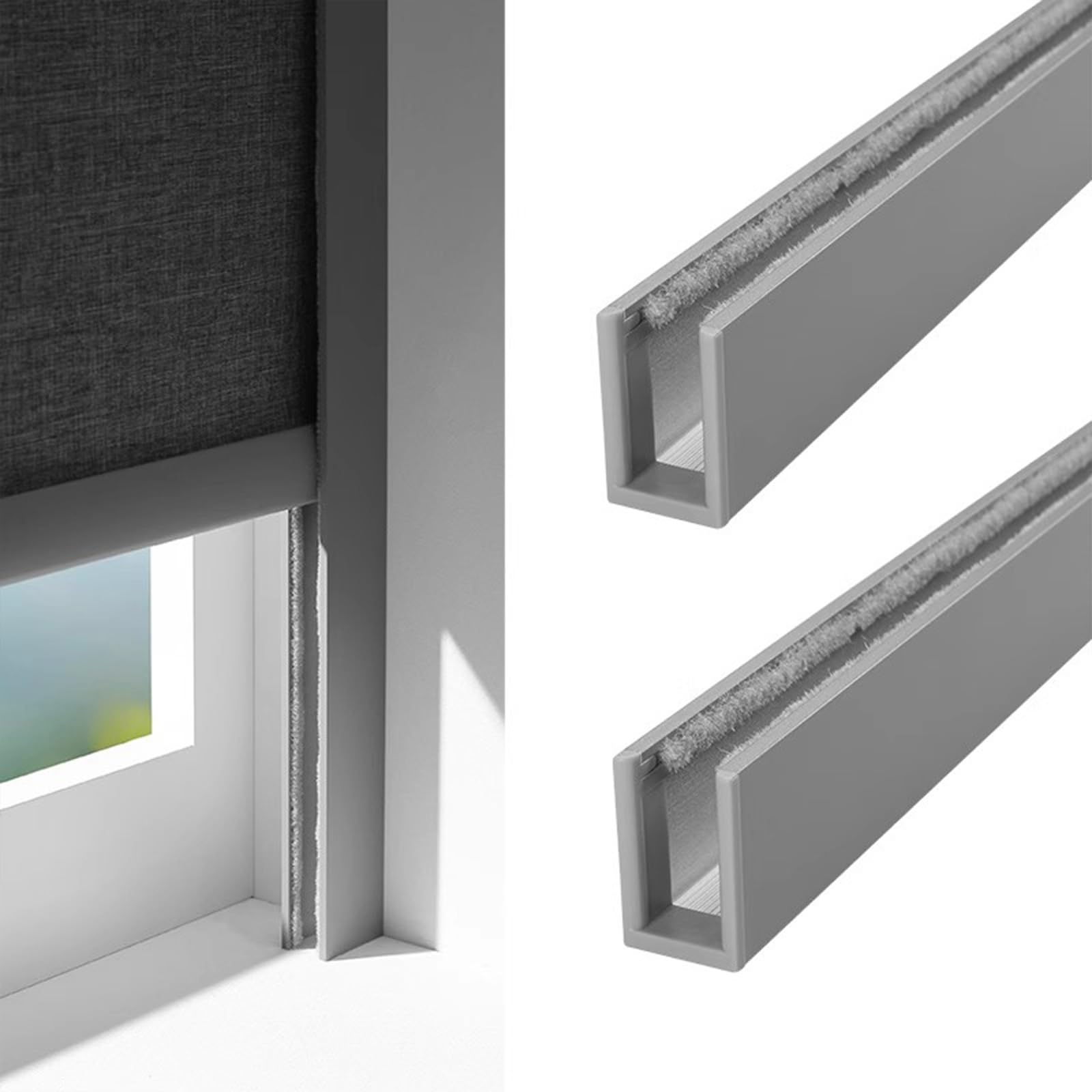 Tiras bloqueadoras de luz Rieles Laterales Opacos De Aluminio, Tiras De Bloqueo De Luz Opacas Reutilizables Con Canal En U Para Estudios, Apartamentos, Dormitorios, Persianas Enrollables.(2pcs Gray,62