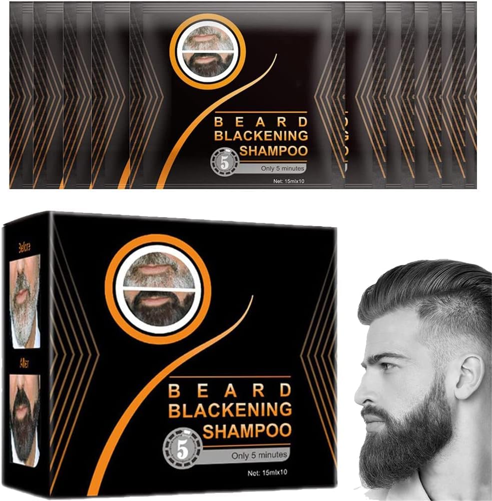 Guys Natural Darkening Beard Shampoo, Instant Mustache Darkening Sideburns Beard Color Shampoo, Lasting Black Mustache Coloring Liquid, Beard Coloring for Men (1BOX)