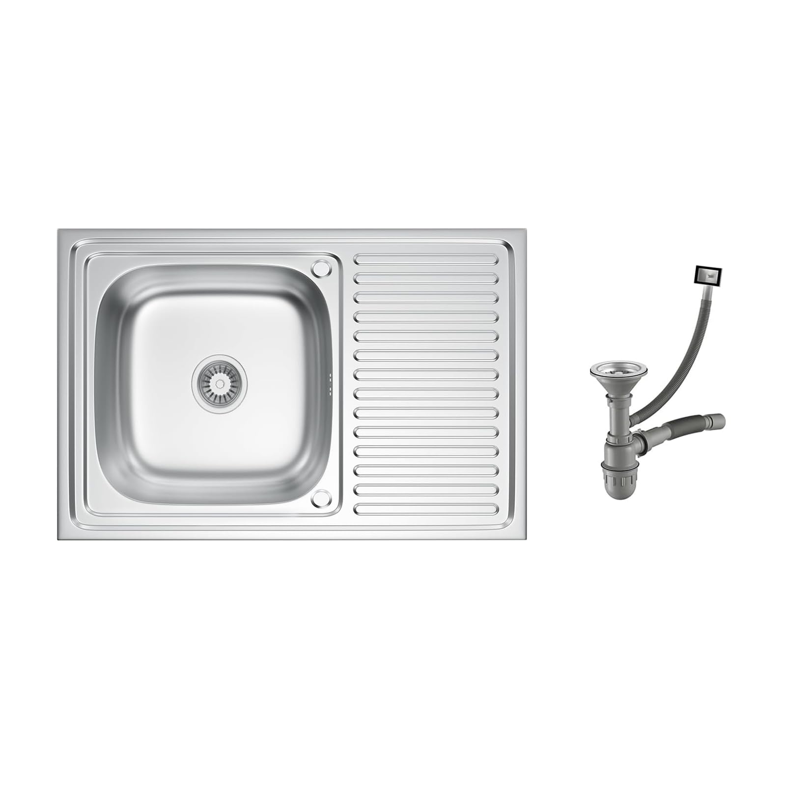 Lavello da incasso in acciaio inox, 80 x 50 cm, scolapiatti con scarico incluso