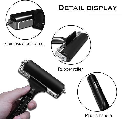 Miniatura 3 de KXKZREN Rodillo de goma para instalación de pisos Rodillo de pegamento de goma de 4 pulgadas para pisos de barcos Instalar impresión Pintura Negro