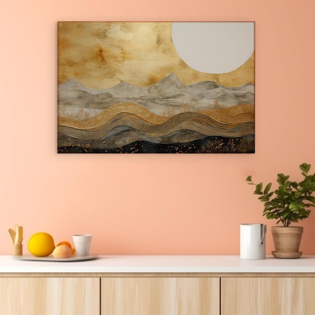 Canvas for Living Room. Golden Dreamscape: Serenity in Abstract Mountain Contours, 27 x 18 inch Canvas Wall Art - Contemporary Masterpieces - Modern Home Decor
