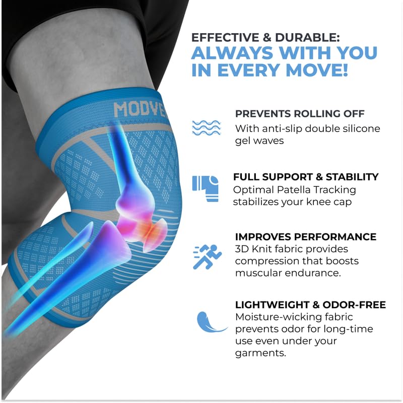 Modvel 2 Pack Knee Brace for Women & Men - Workout Knees Compression Sleeve for Knee Pain Relief Joint Support for ACL, Arthritis, Meniscus Tear Knees Brace for Sports, Rodilleras para Gym Fitness