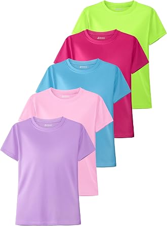 5 Pack Girls Shirts Athletic Dry-Fit T-Shirts Summer Tops for Girls5-18Y