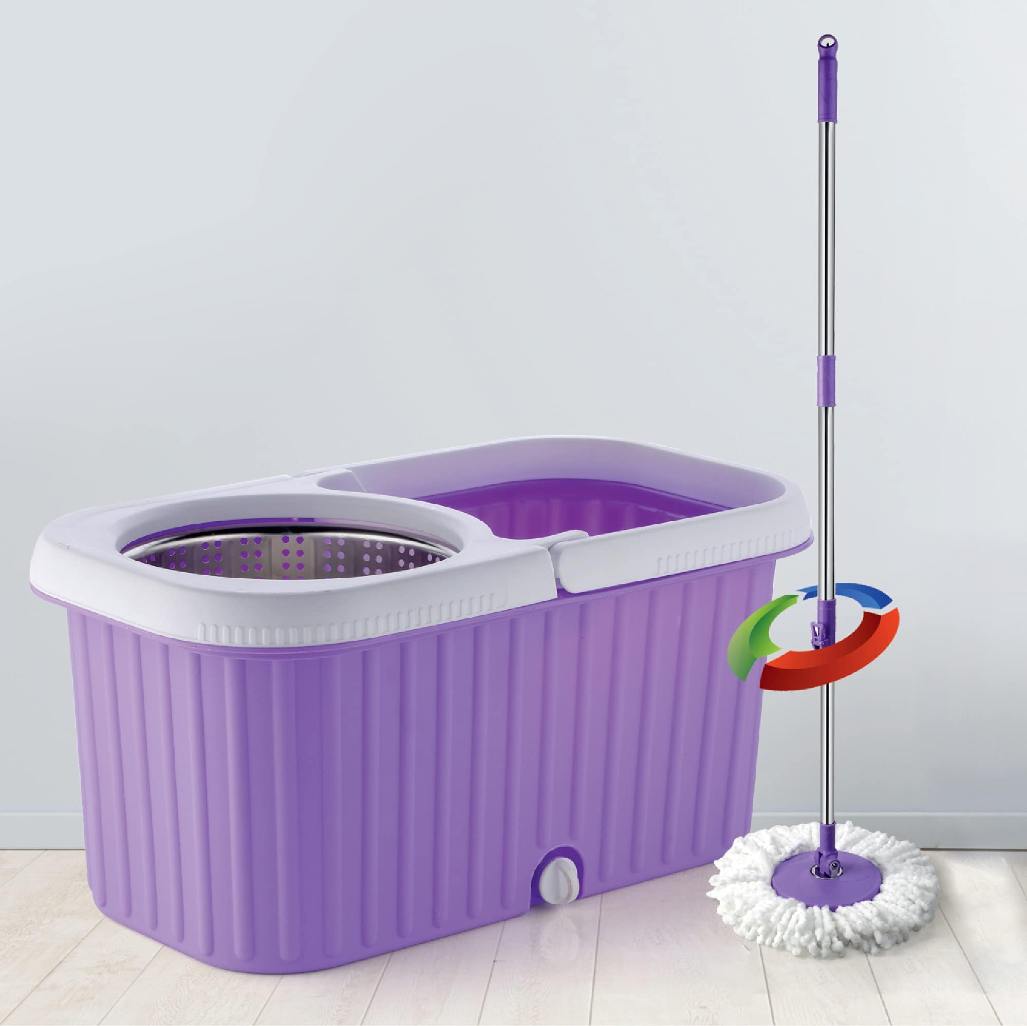 Plantex Regal Bucket Mop with Stainless Steel Wringer Basket and 2 Microfiber Refills – Floor Mopping System (Multicolor)