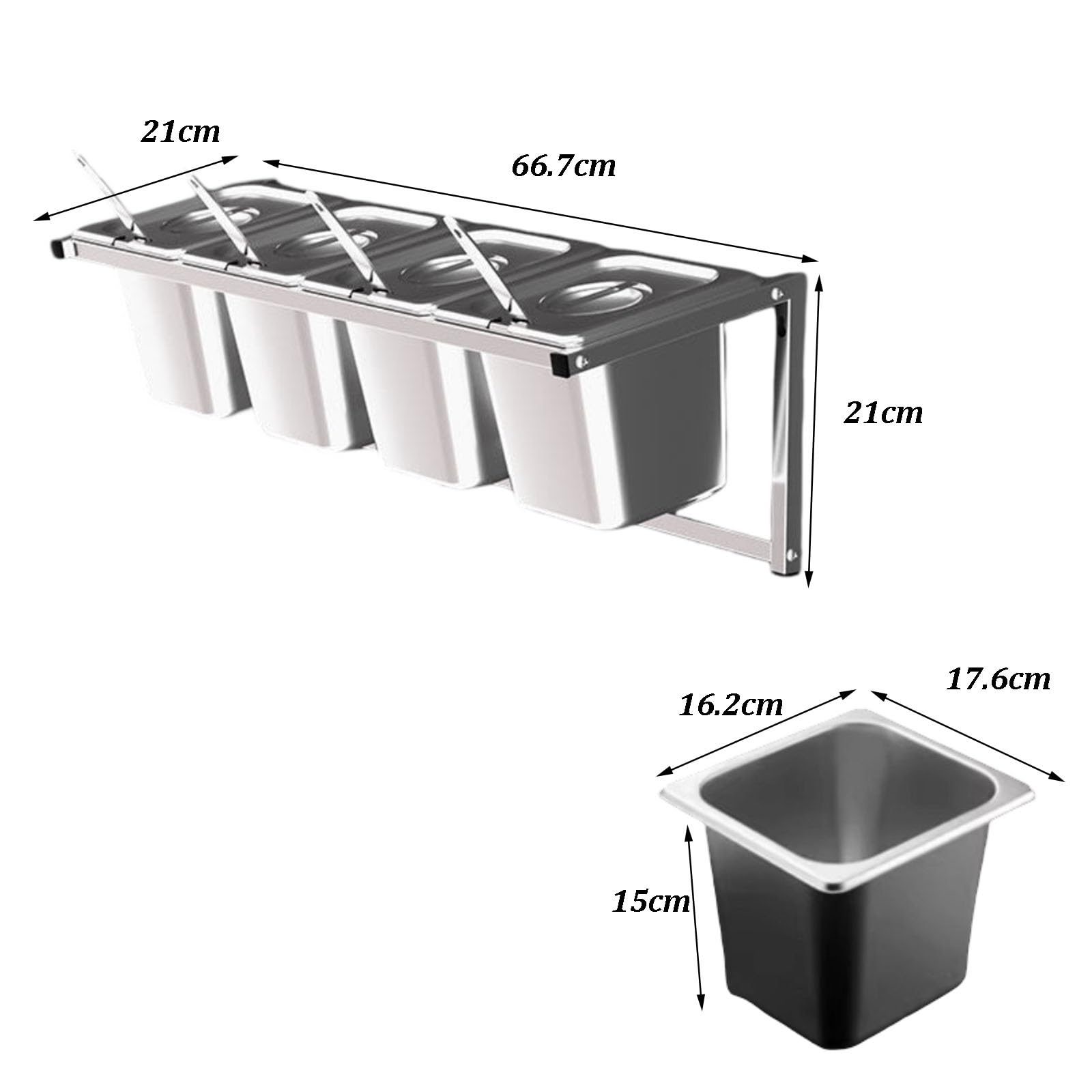 Estación de cobertura de pizza con tapa y cuchara, dispensador de condimentos de acero inoxidable montado en la pared, estante extraíble para especias de buffet para salsas e ingredientes de frutas