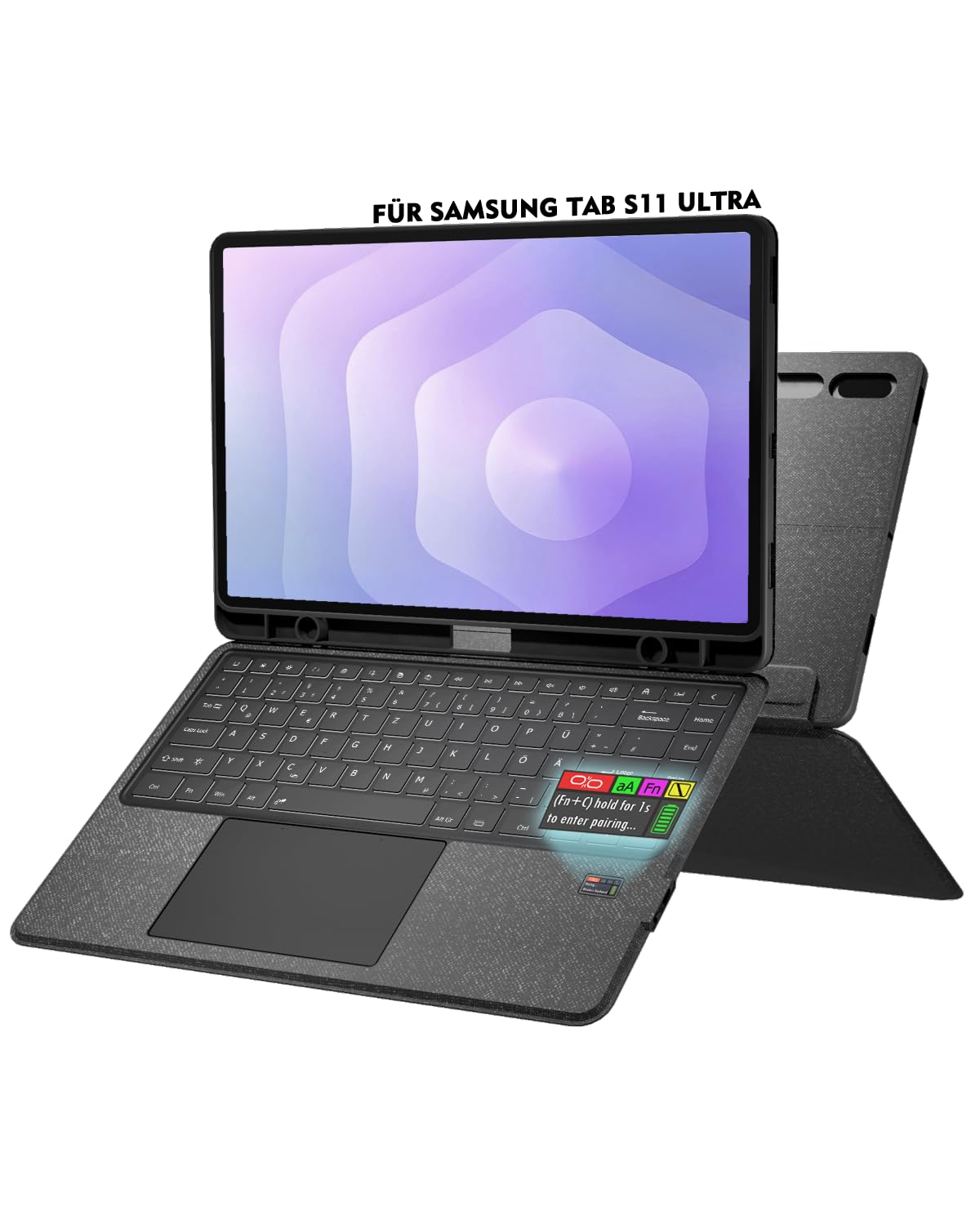 Doohoeek Tastatur Hülle mit LCD-Display für Samsung Galaxy Tab S11 Ultra 14,6 Zoll 2025, Abnehmbare Bluetooth Kabellose Keyboard mit Hintergrundbeleuchtung & Trackpad, QWERTZ