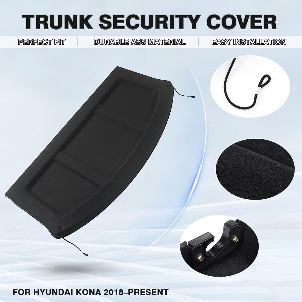 Powerty Cargo Cover for 2018-2023 Hyundai Kona Retractable Trunk Cover Trunk Shielding Shade for Kona Accessories Cargo Luggage Cover No Gap (Can Withstand Load) 2018-2023 | Hyundai Kona