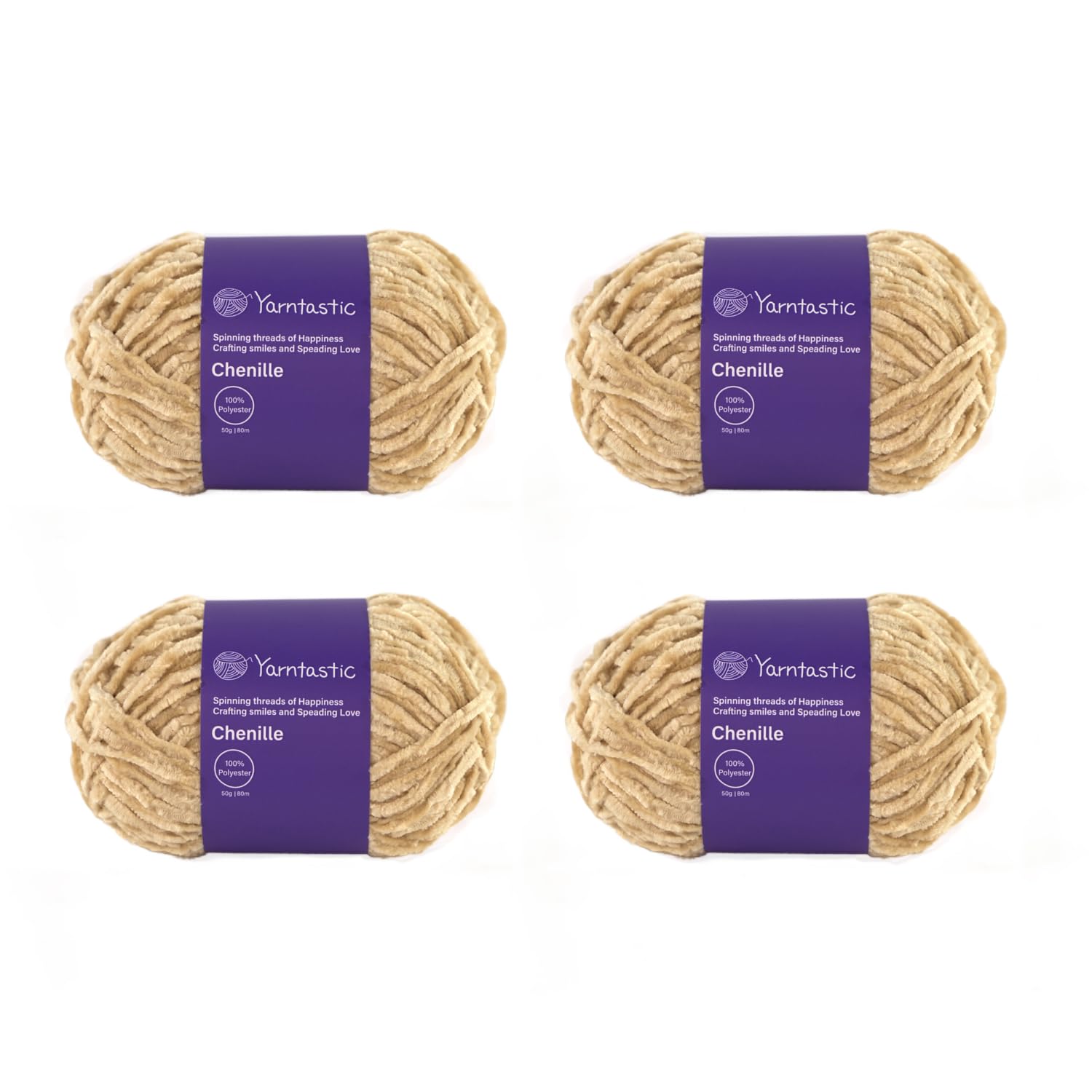 Yarntastic Chenille Velvet Knitting Yarn or Crochet Yarn, 50g/80m, Aran Weight (8 Wraps per inch)