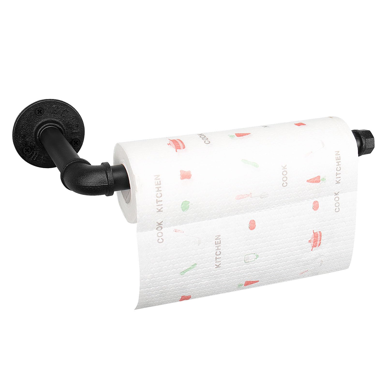 Jeasor Industrial Iron Pipe Kitchen Paper Towel Holder, Vintage Farmhouse Heavy Duty DIY Industrial Rustic Wall Mount Paper Towel Rack for Kitchen Bathroom (1, Black)