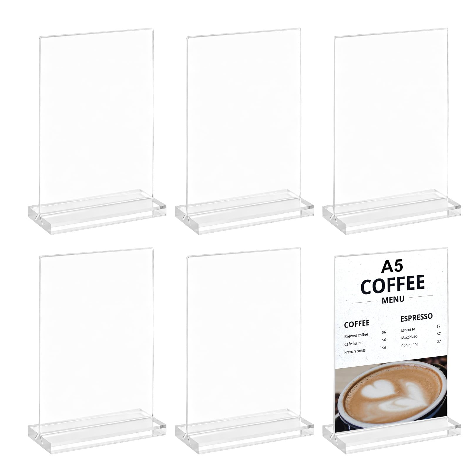 6 Stück Tischaufsteller A5 Acryl Aufsteller Menükartenhalter Preisschilder Aufsteller A5 T-Ständer Tischkartenhalter für Büro Restaurant Cafe Shop Hochzeit