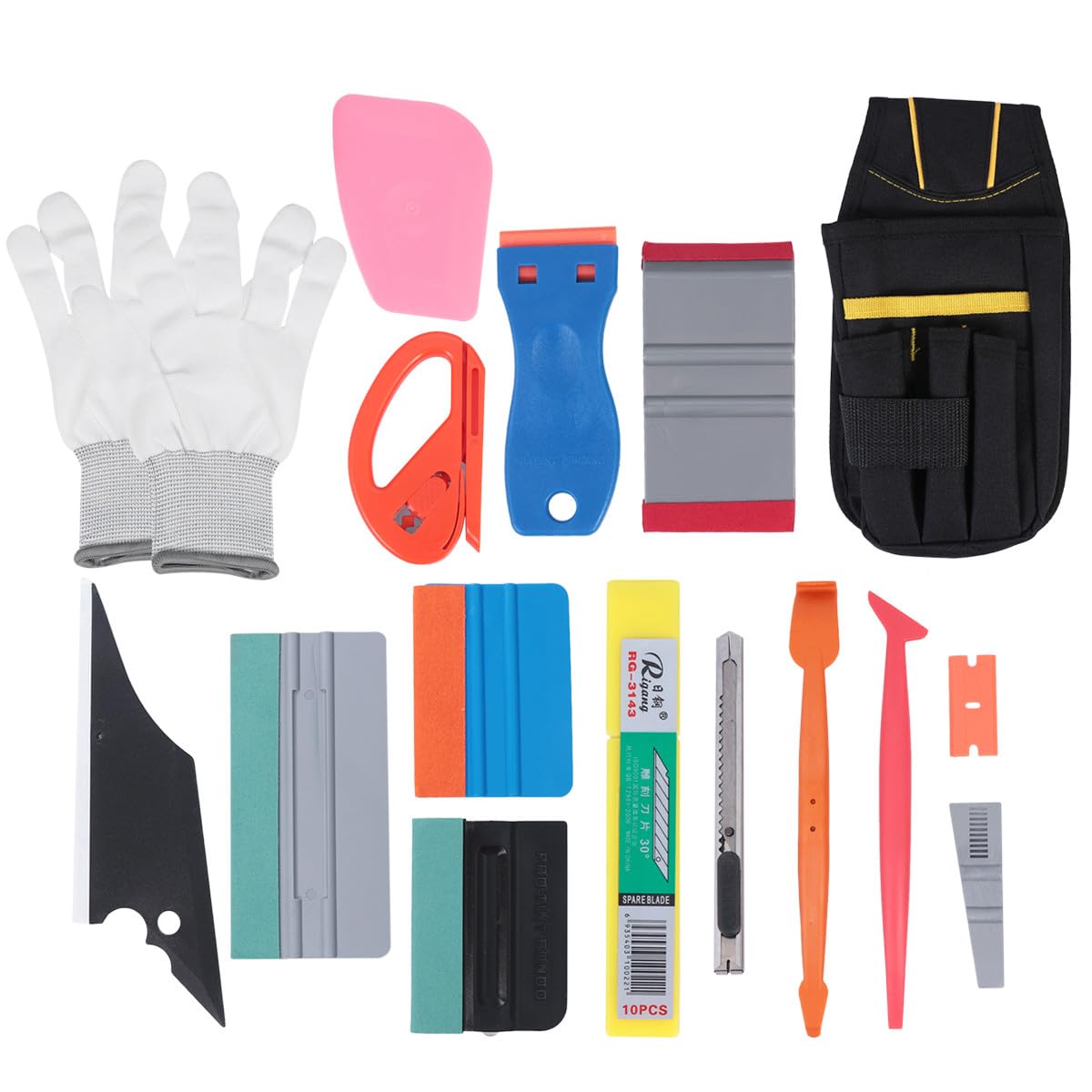 CHILDWEET Kit Strumenti Pellicole Oscuranti per Vetri Auto 16 Pezzi, Raschietto e Taglierina per Applicazione Adesivi, Accessori Professionali per Rimozione Bolle e Sigillatura Pellicola