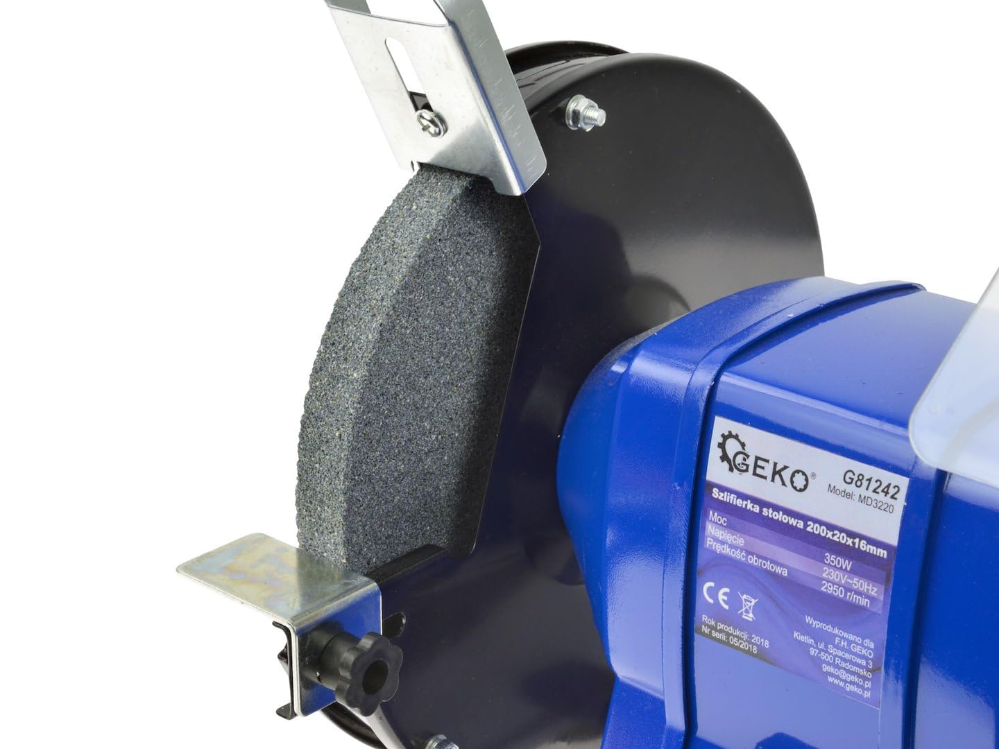 BSD Amoladora de banco profesional con discos de 200 mm para lijar y pulir - Motor 350W, velocidad 2950 rpm, base antideslizante y protectores oculares ajustables.