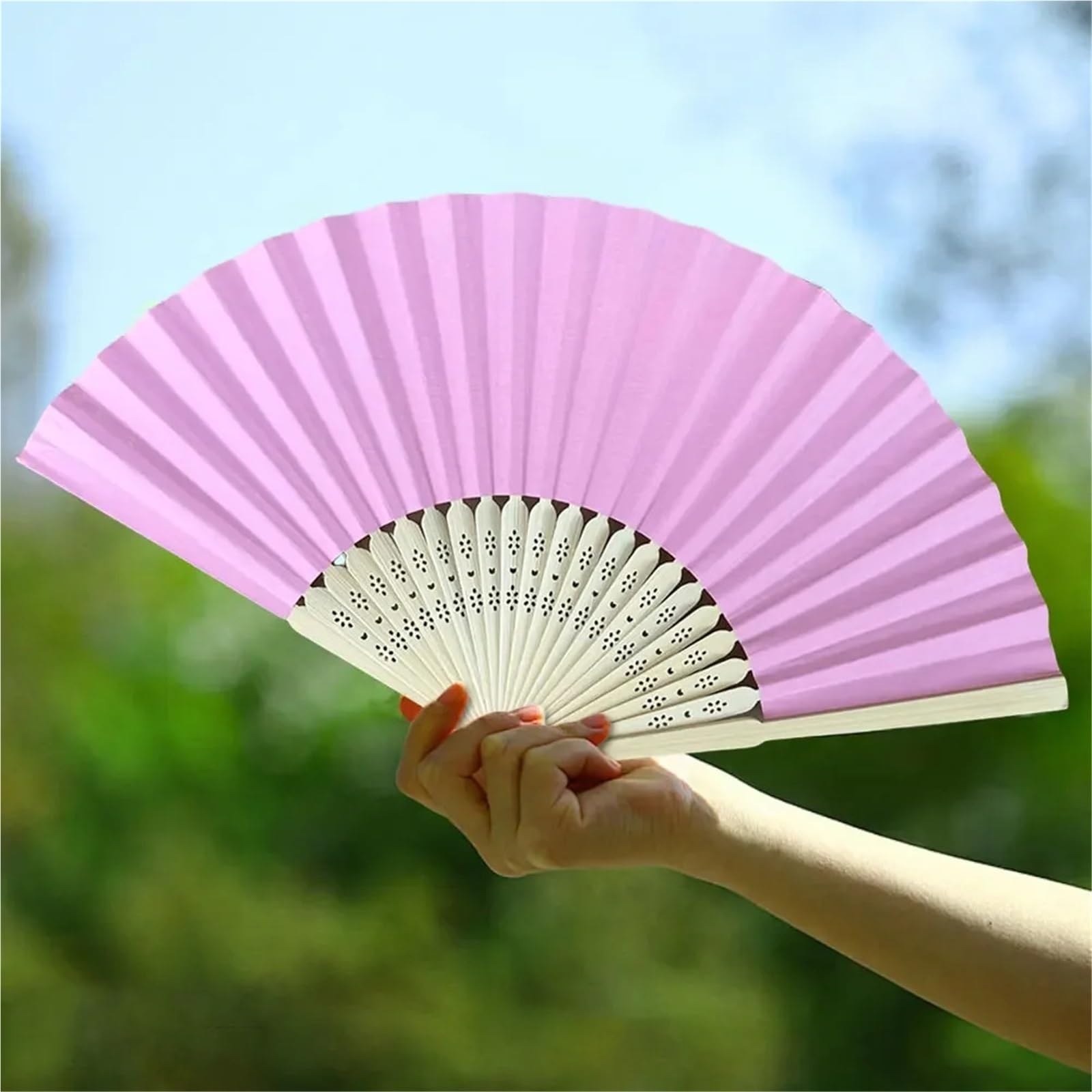 Papierfächer aus Bambus, faltbar, für Hochzeit, Tanz, Party, Gastgeschenke, Zuhause, Dekoration, Geschenk, 20 Stück, Weiß / Rosa