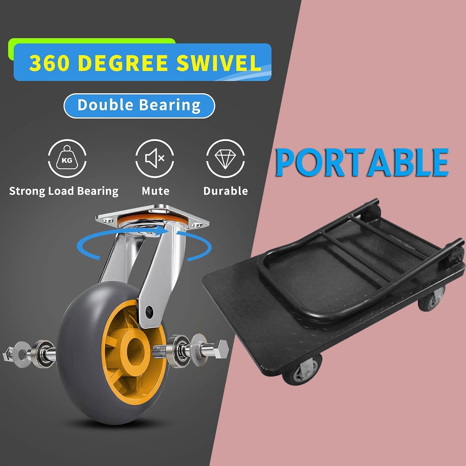 VOLTZ Platform Hand Truck with 6-Inch Swivel Wheels, 500 kg Capacity, Steel Construction