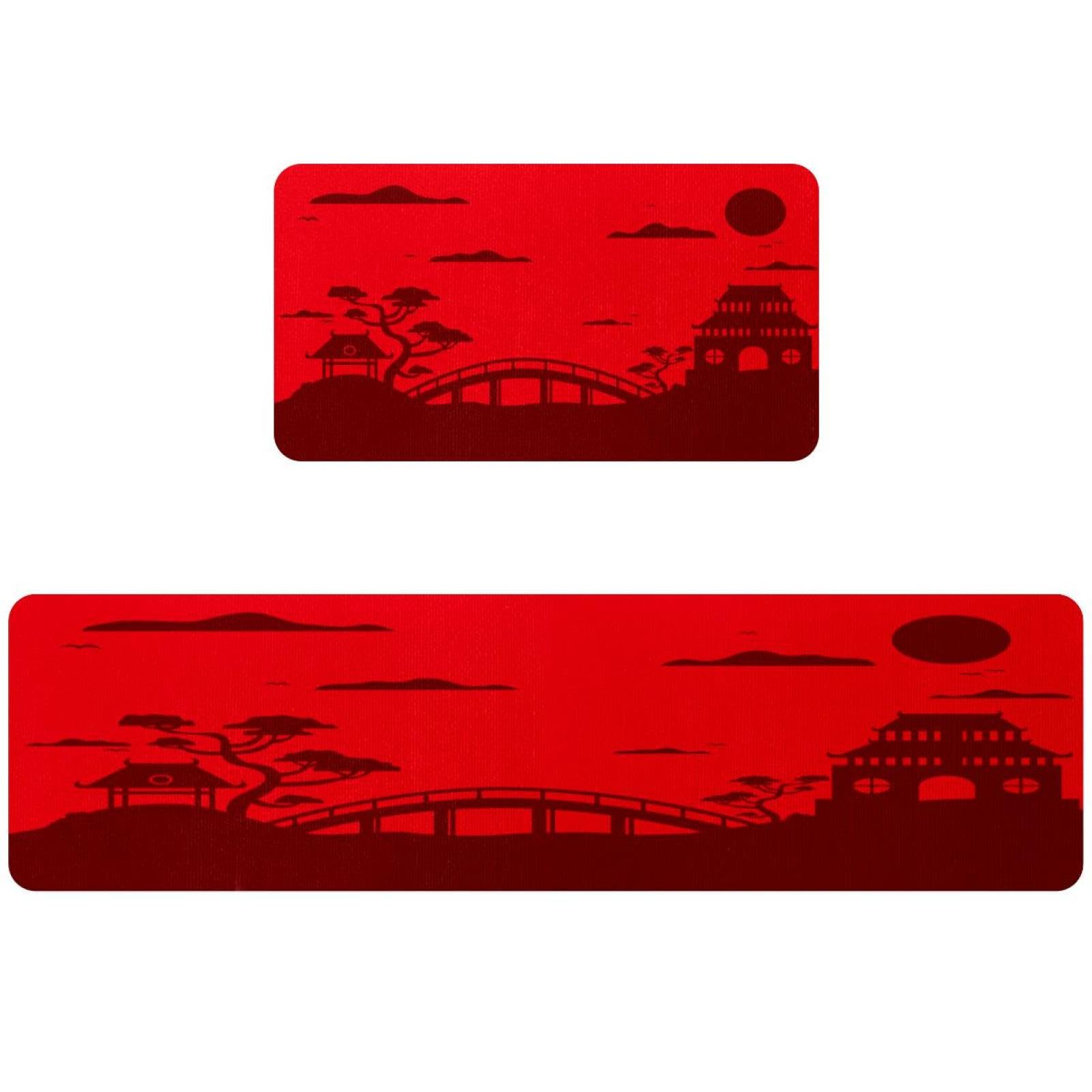 Tapete de cocina de 2 piezas VAPOKF con diseño de templo chino vintage antideslizante