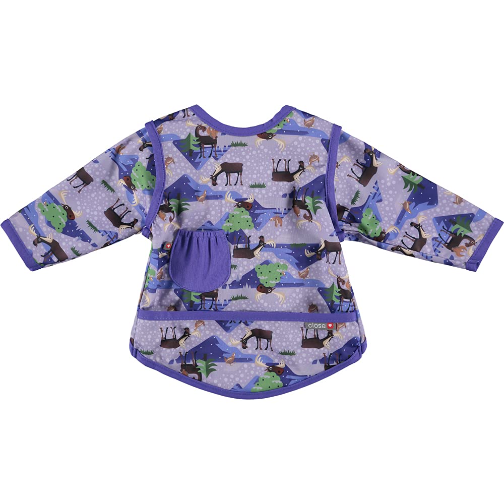 Close Pop-in Baby Long Sleeve Bib with Front Pocket from 6 to 18 Months Old | Machine Washable at 40 Degrees | Stage 3 Moose Print