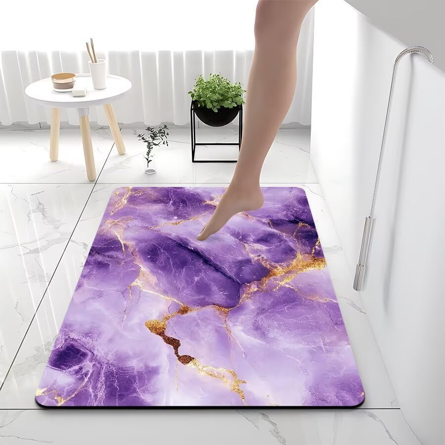 Tapis de douche anti-moule en diatomite violet ultra absorbant et antidérapant