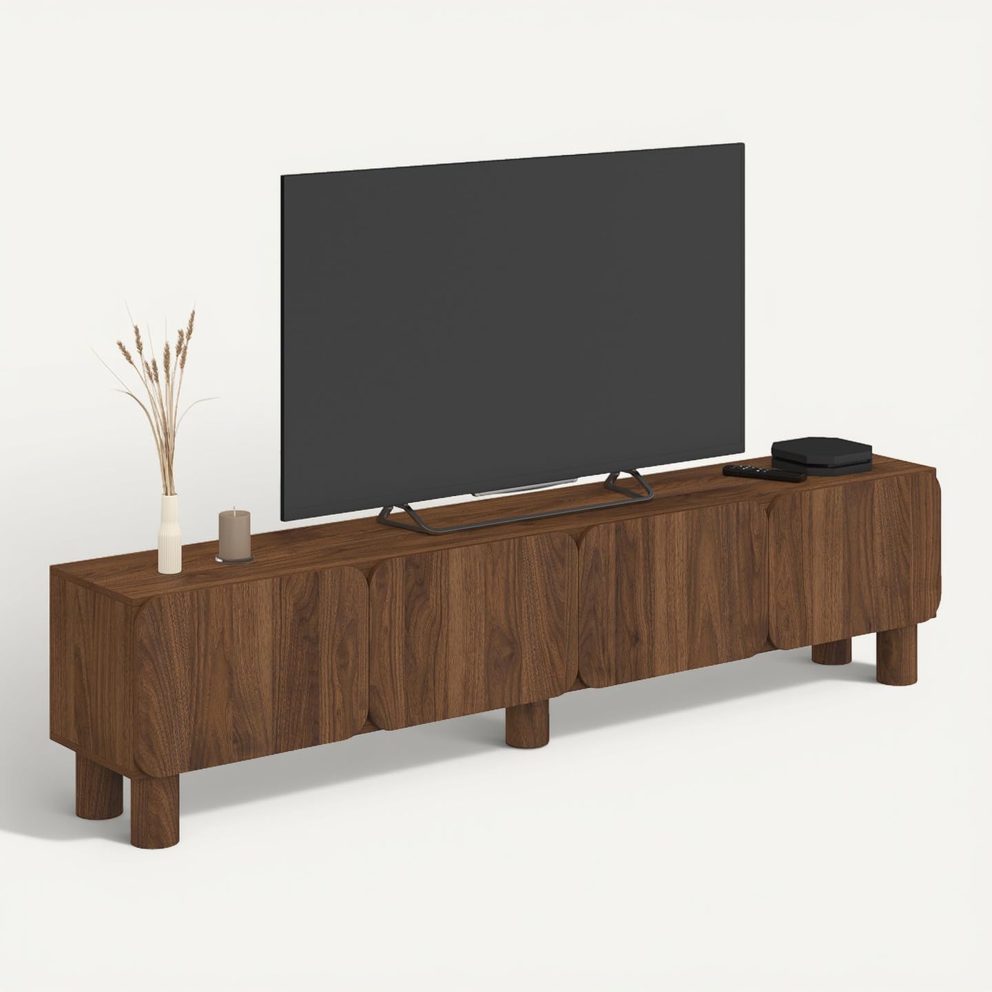 IDMarket - Mueble TV 180 cm SARANDA 4 puertas redondeadas madera efecto nogal