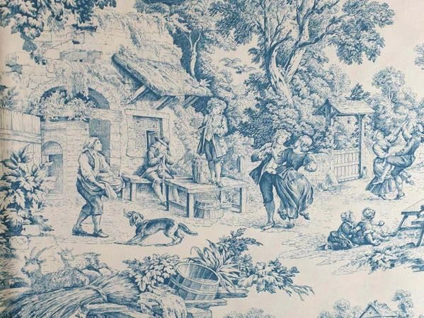 Imprimé Toile de Jouy Tissu Variante Couleur Bleu Ciel| Différentes Couleurs | 100% Pur Coton | Hauteur 180 cm | Tissu vendu au mètre linéaire