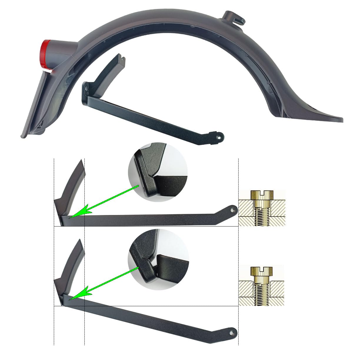 Guardabarros Trasero para Xiaomi Electric Scooter 3 Mijia M365 Pro 2 con Soporte Metálico