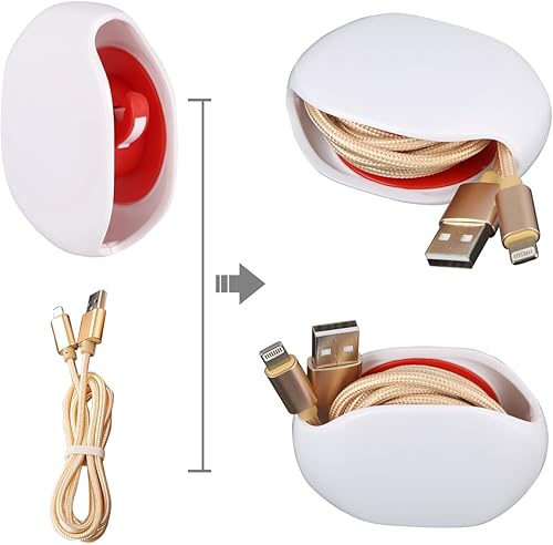 Miniatura 6 de Enrollador automático de cables, organizador de cables retráctil para USB, auriculares, cables de datos y más. No más cables enredados! Blanco