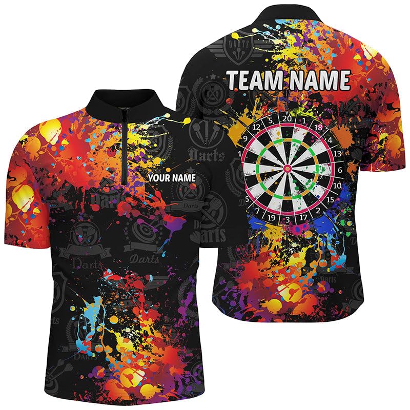 Personalisierte Dartscheibe Buntes Design, Schwarze Darts-Shirts für Herren & Damen, Grunge-Stil Darts-Trikots T1894