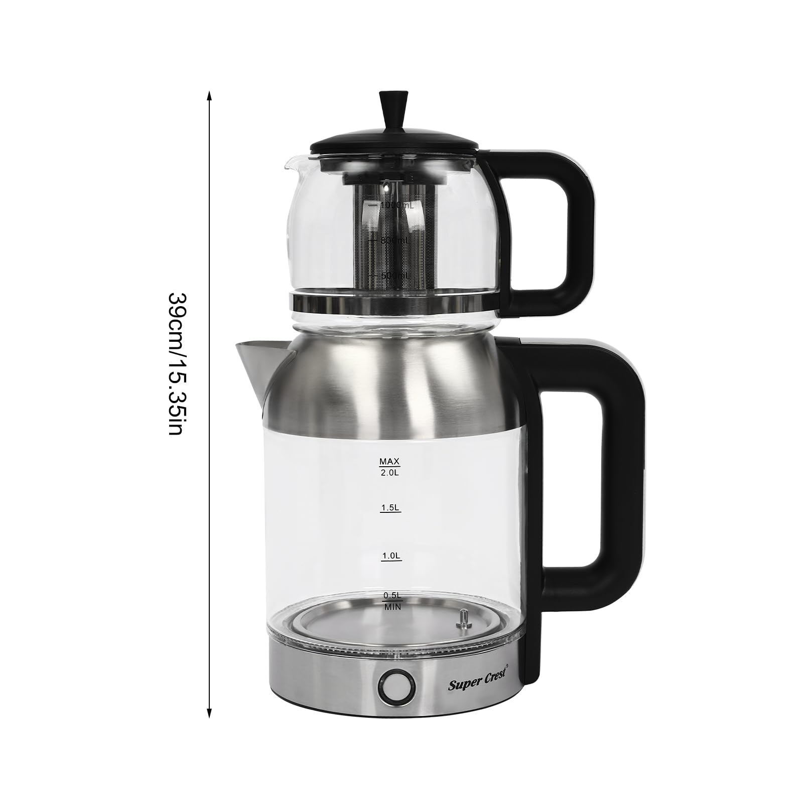 Doppelter Wasserkocher Teekocher, Tragbarer Glas Heißwasserkocher mit Temperaturregelung, für Büros, Hotels, Wohnungen, Hausgebrauch (2.5L Großen Wasserkochers+1L Kleinen Teekanne)