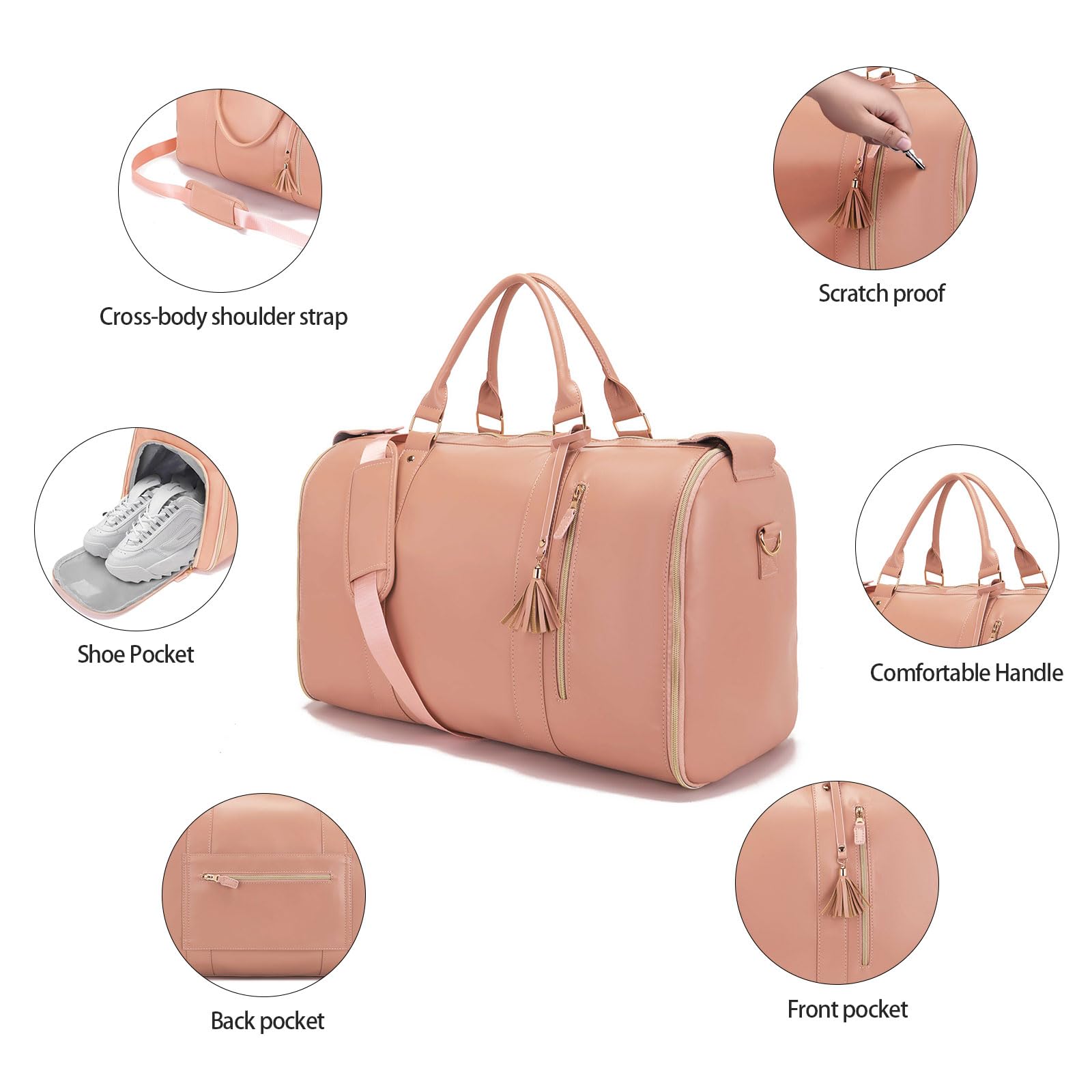 Borsa porta abiti pieghevole 3 in 1 per viaggi, borsone da viaggio in pelle di grande capacità con custodia per scarpe, convertibile da appendere per abiti da fine settimana, grande borsa da viaggio