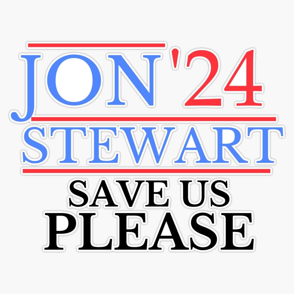 CNW StudioJon Stewart Save Us Please - Jon Stewart for President - Jon Stewart 2024 - The Problem with Jon Stewart Bumper Sticker Vinyl Decal 5"