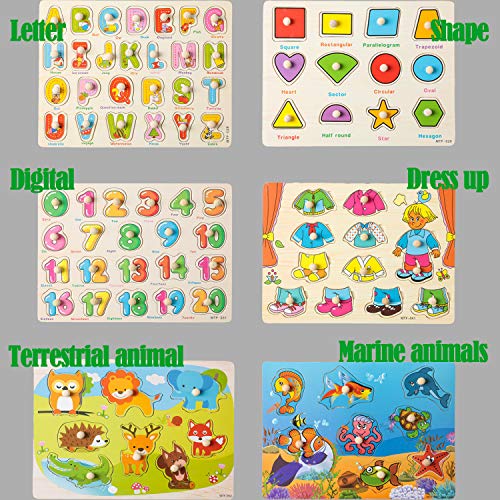 WADILE Toddler Puzzles Wooden Jigsaw Early Education Enlightenment Puzzle Puzzle Small Wooden Peg Toy Alphanumeric Animal Dress Up Shape