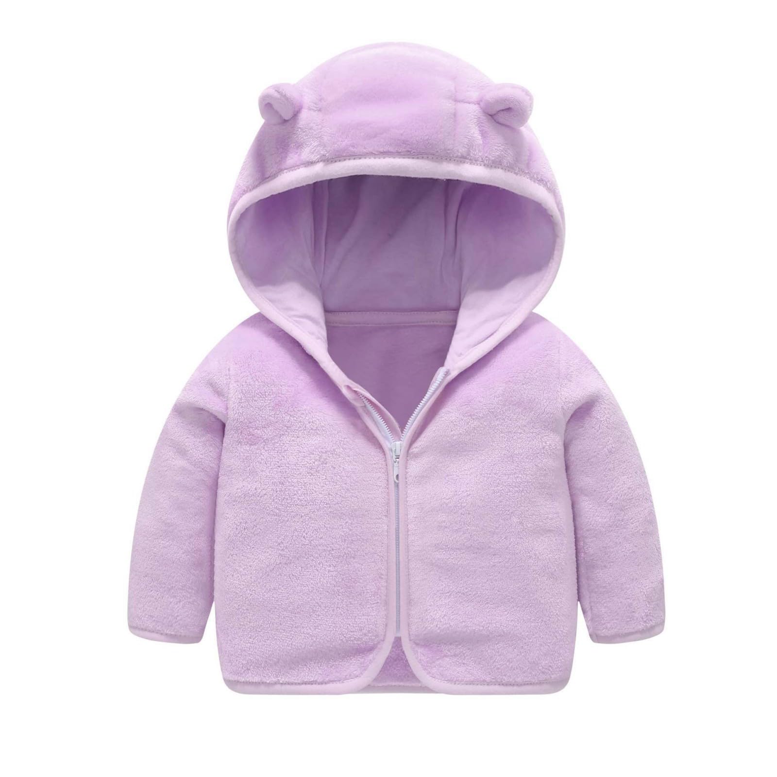 RNTOP Baby Boy Girls Fleece Jackets Toddler Warm Fleece Outerwear Bear Ears Hooded Winter Coat Zip (Purple, 5-6 Years)
